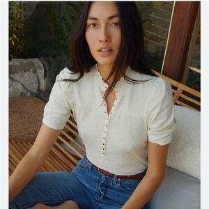 Nation LTD | Pietra High Neck Snap Tee in Off White Size XS